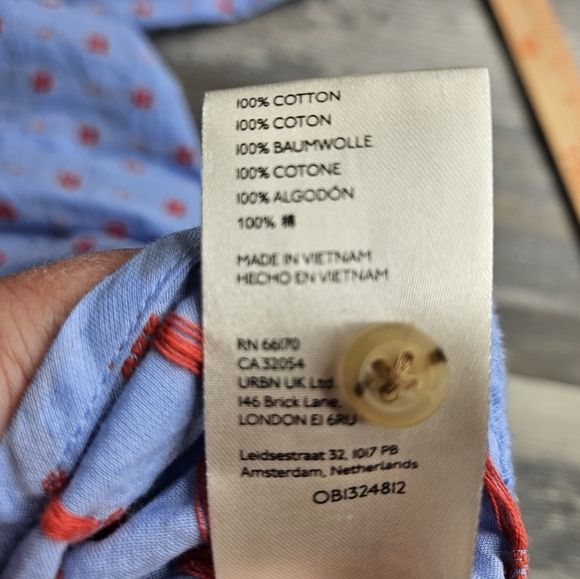 Maeve by Anthro Women's 6 Blue Cotton Button Down Red Embroidery Dots - Picture 11 of 11